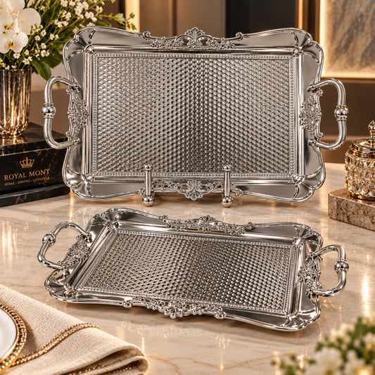 Dalgic Nostalgia Silver-Plated Rectangular Serving Tray – Small & Medium