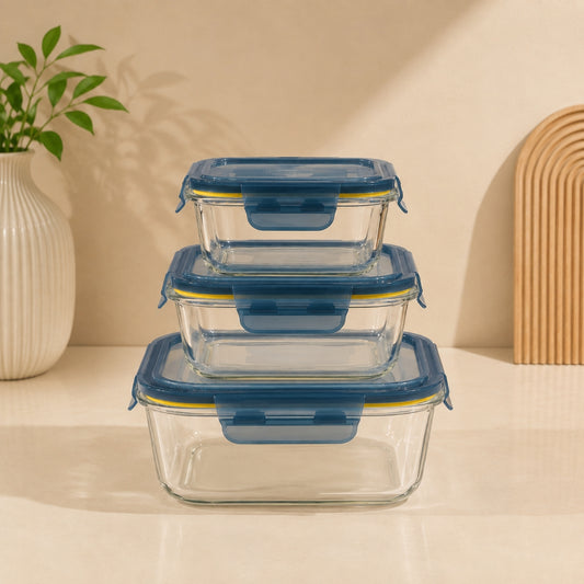 3-Piece Rectangular Glass Food Storage Container Set – 500ml, 800ml & 1200ml