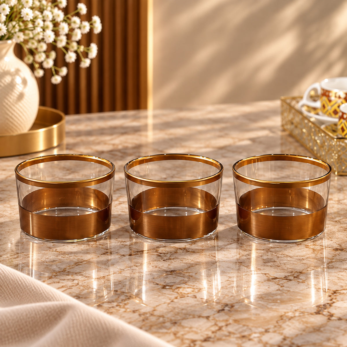 Enesco Glam 3-Piece Cookies Bowl Set – Brown & Gold