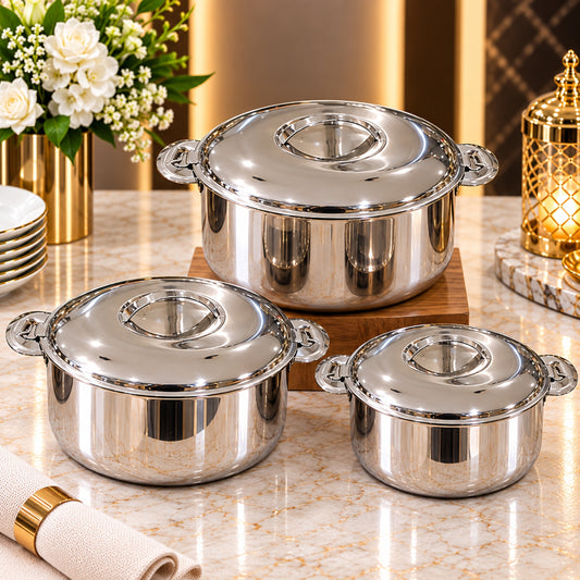 3-Piece Stainless Steel Hotpot Set 2L, 3L & 4L – Silver