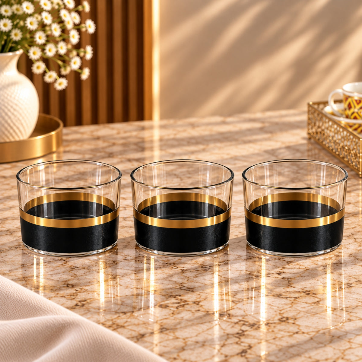 Enesco Glam 3-Piece Cookies Bowl Set – Black & Gold