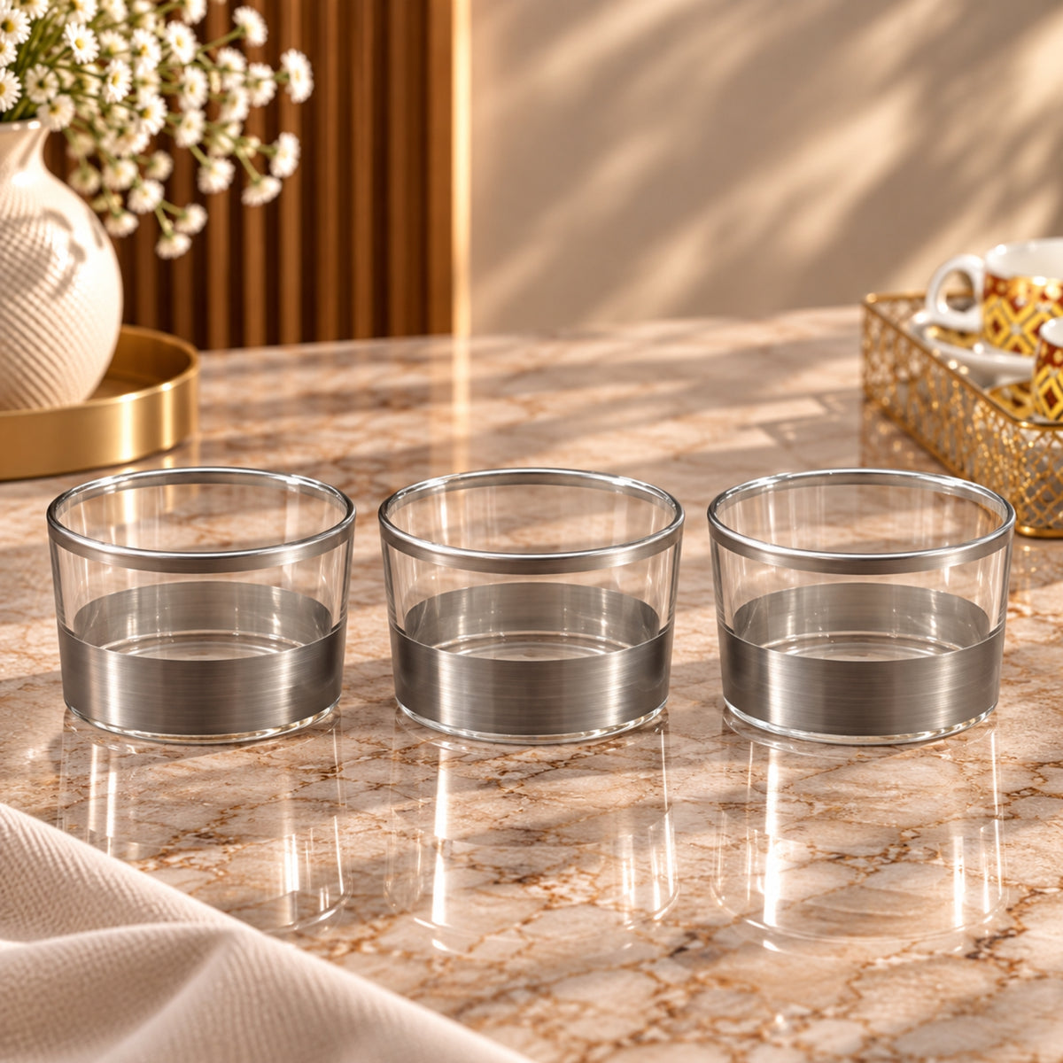 Enesco Glam 3-Piece Cookies Bowl Set – Silver & Clear Glass