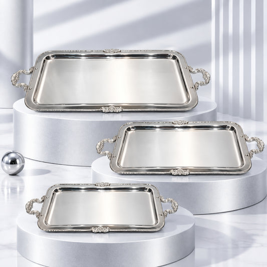 Luxury Stainless Steel Serving Tray – Silver | Single Piece
