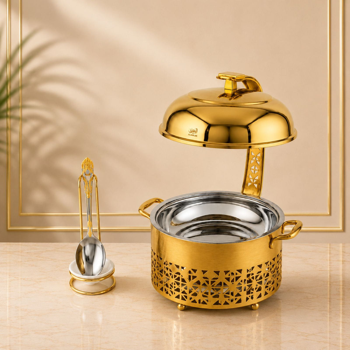 Chafing Dish with Matching Spoon & Stand 2L Gold & Silver by Almarjan