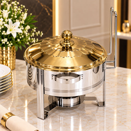 Luxury Round Silver & Gold Chafing Dish – 4L, 6L & 8L