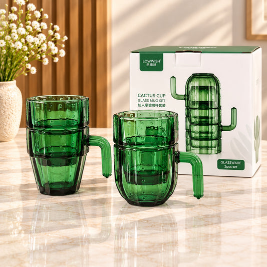Cactus Green Glass Cup Set – 4 Pieces