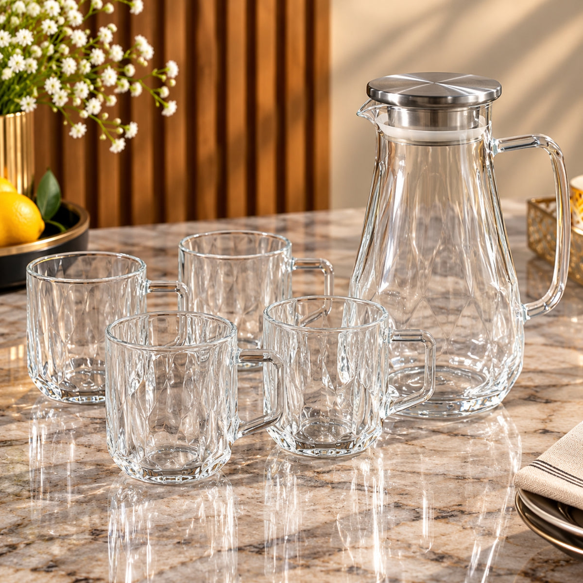 Lezuan High Boron 5-Piece Water Set – 1 Jug + 4 Glass Cups