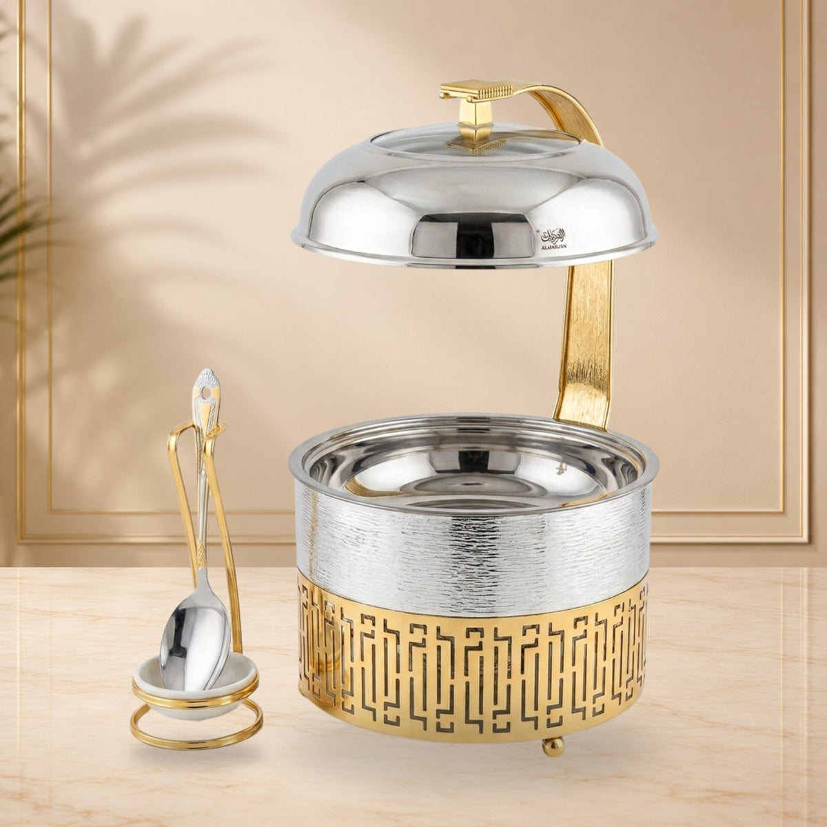 Chafing Dish with Matching Spoon & Stand 6.5L Silver & Gold by Almarjan