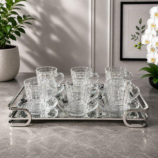 Crystal Pattern Tea Cup & Saucer Set 12 Pieces | GL20