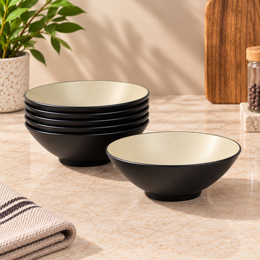 Modern Two-Tone Melamine Soup Bowl – Beige & Black – 9.5 Inch