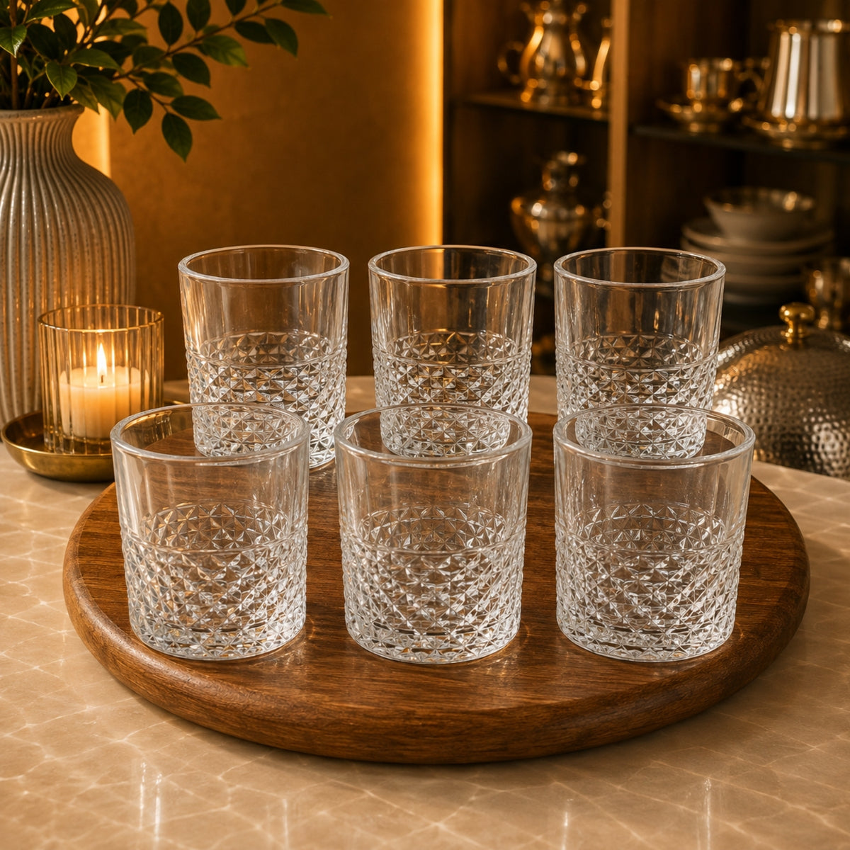 Ligne Short Tumbler 6-Piece Glass Set 310ml – Clear Geometric Design
