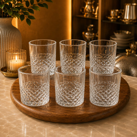 Ligne Short Tumbler 6-Piece Glass Set 310ml – Clear Geometric Design