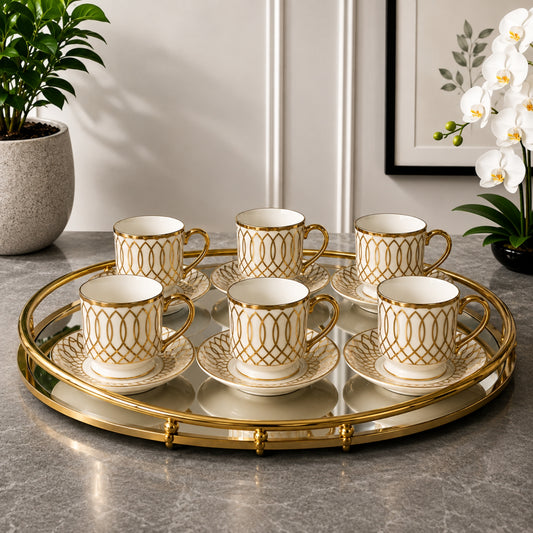 White & Gold Tea Cup & Saucer Set 12 Pieces | PR210