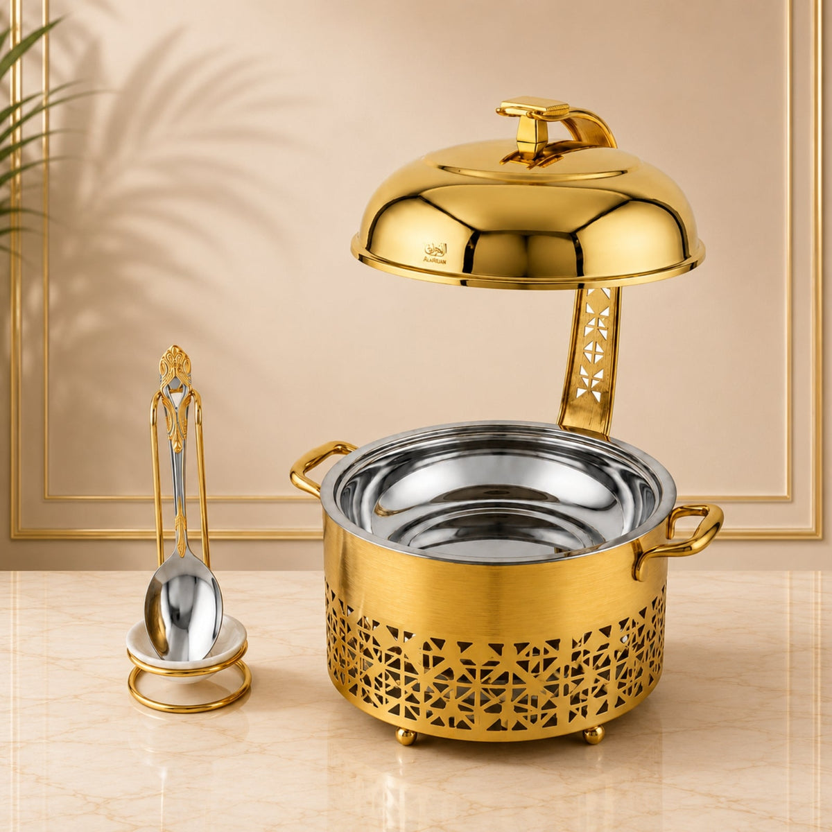 Chafing Dish with Matching Spoon & Stand 6.5L Gold & Silver by Almarjan