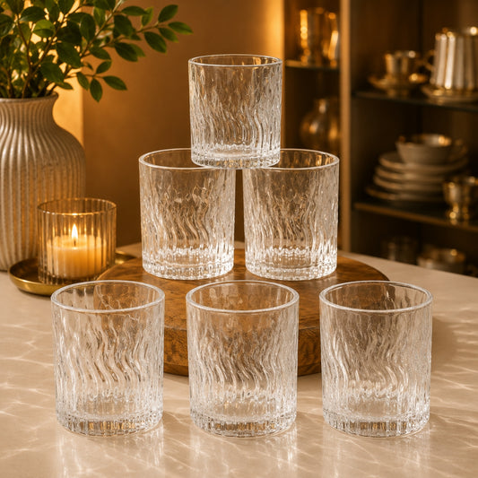 Mojo Short Tumbler 6-Piece Glass Set 310ml – Clear Textured Design