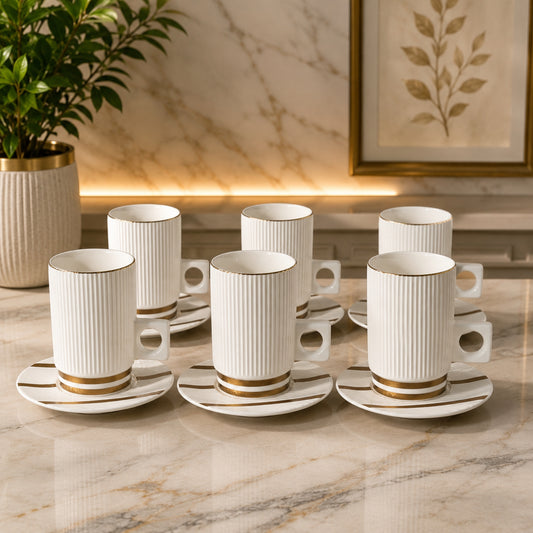Verde Istikan Cup & Saucer Set – 12 Pieces | White & Gold