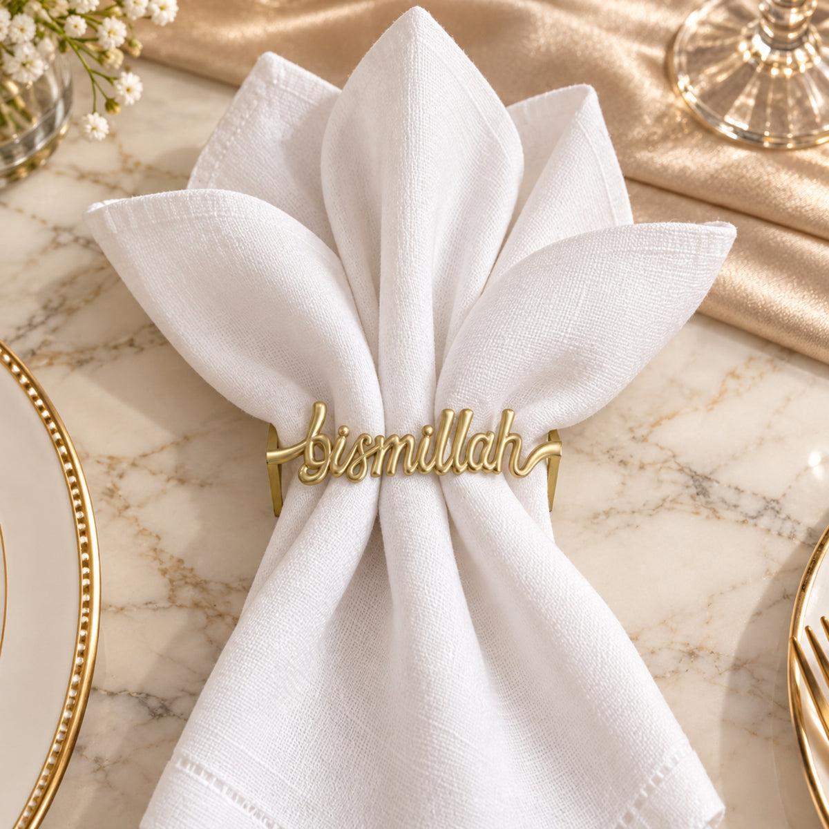 Gold Bismillah Napkin Holder – Arabic Calligraphy Design