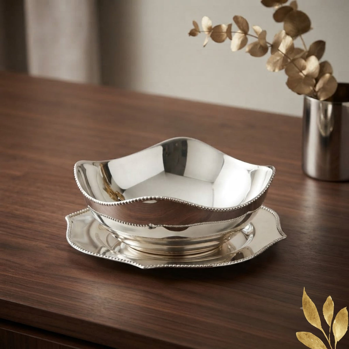 Silver Wave Bowl with Matching Tray Set