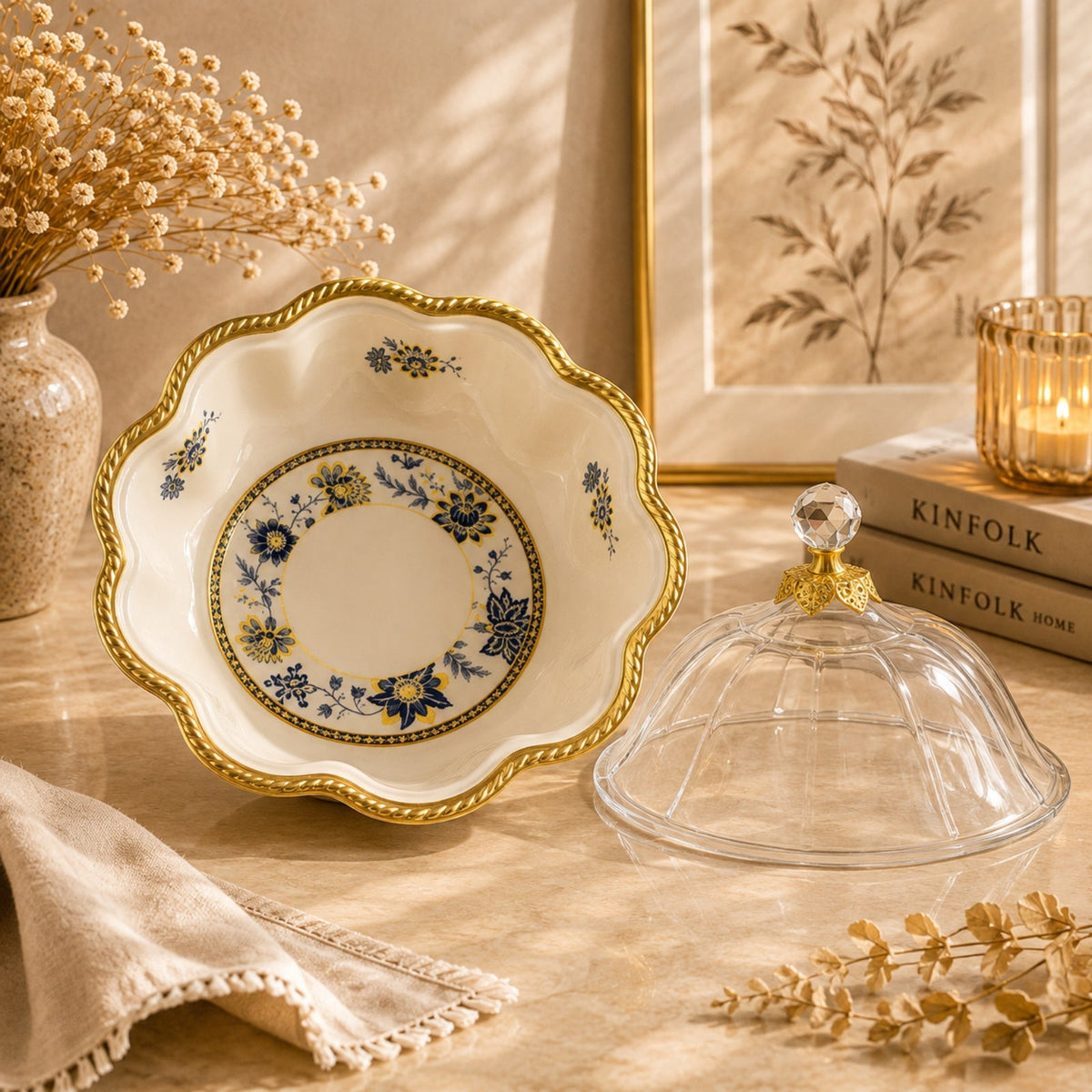 Luxury Porcelain Sweet Plate with Glass Dome 25cm | BRKH-66-11