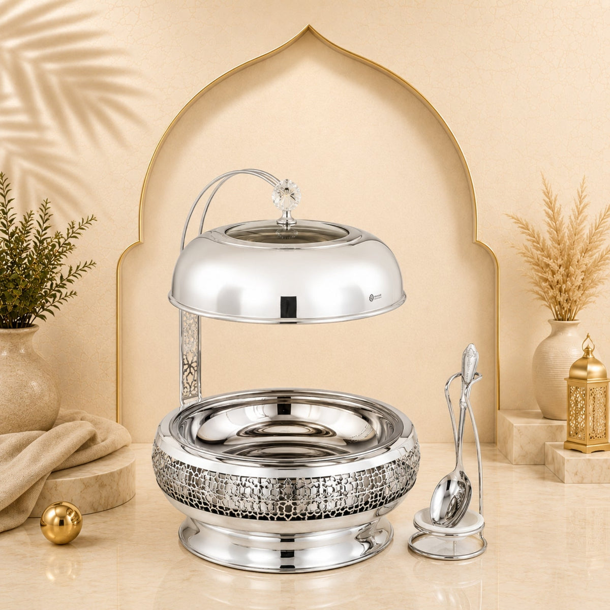 Chafing Dish with Matching Spoon & Stand 6.5L Silver by Almarjan
