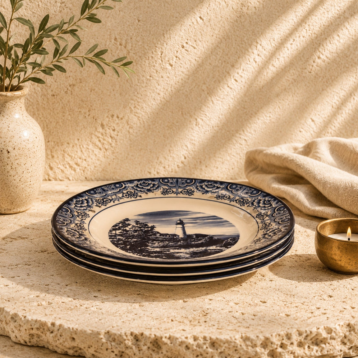 Claytan Lighthouse Blue Ceramic Dinner Plate 10.5 Inch
