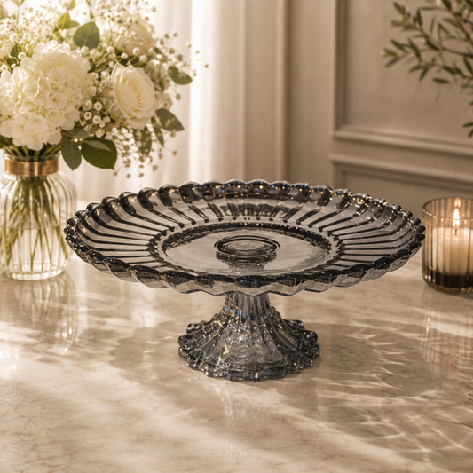 Smoky Black Crystal Round Pedestal Cake & Serving Stand