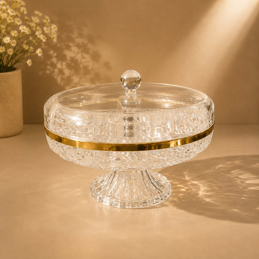 Crystal Candy Jar Stand with Lid & Gold Rim – Small | CRY25621