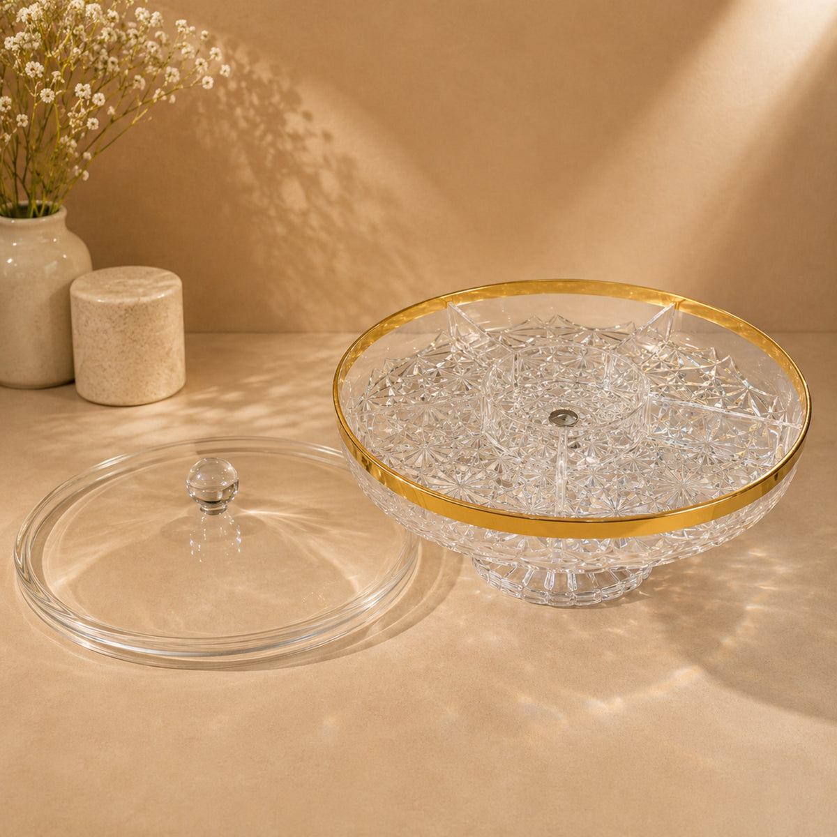Crystal Candy Jar Stand with Lid & Gold Rim – Small | CRY25621