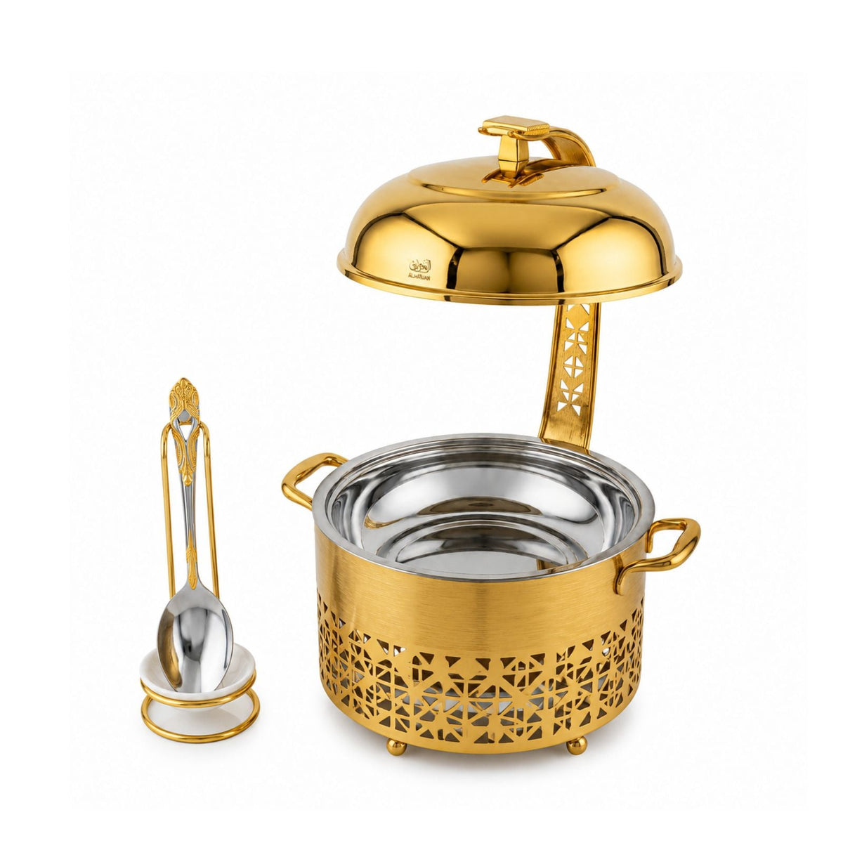 Chafing Dish with Matching Spoon & Stand 4L Gold & Silver by Almarjan