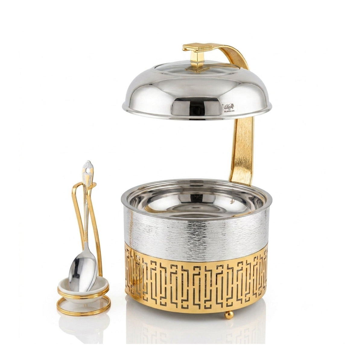 Chafing Dish with Matching Spoon & Stand 4L Silver & Gold by Almarjan 