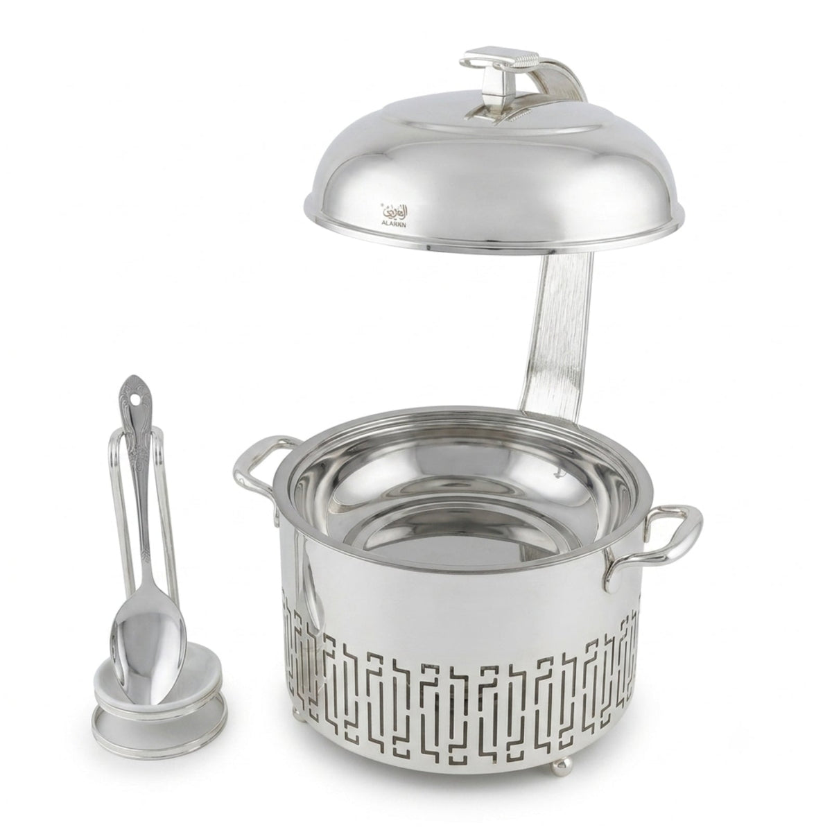 Chafing Dish with Matching Spoon & Stand 6.5L Full Silver by Almarjan