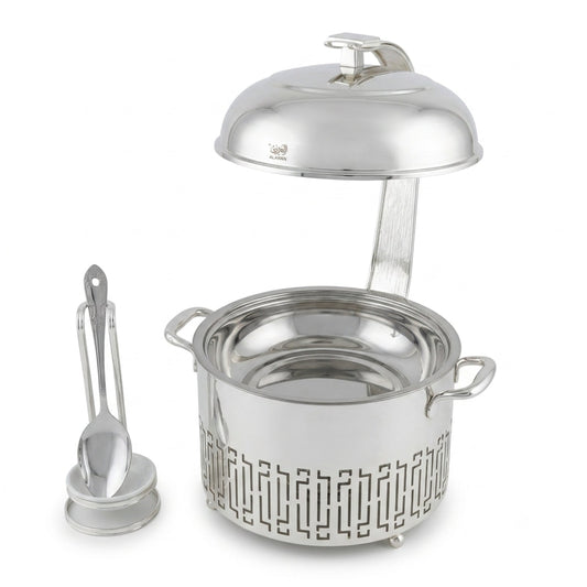 Chafing Dish with Matching Spoon & Stand 6.5L Full Silver by Almarjan