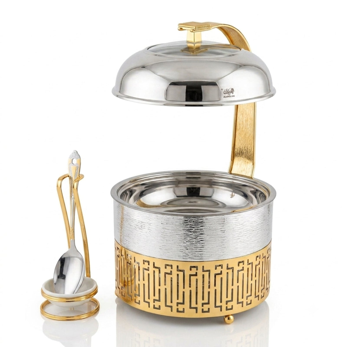 Chafing Dish with Matching Spoon & Stand 6.5L Silver & Gold by Almarjan