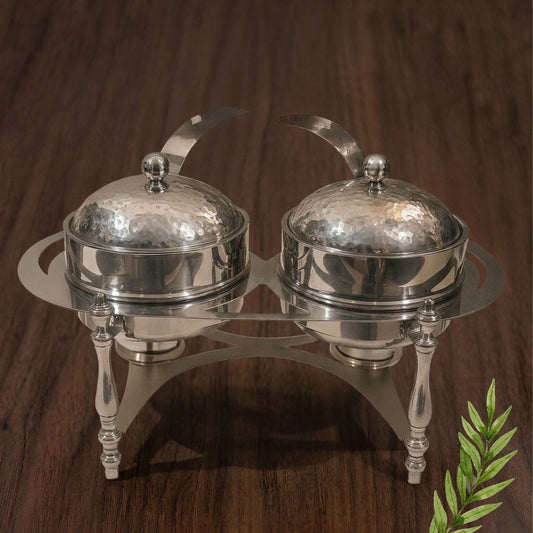 Double Chafing Dish / Dual Buffet Food Warmer Set – Silver Finish