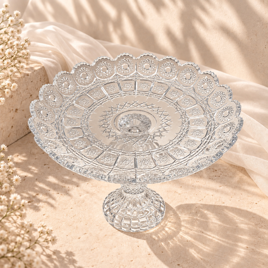 Clear Crystal Candy Bowl on Foot – Decorative Star-Cut Pedestal Serving Dish