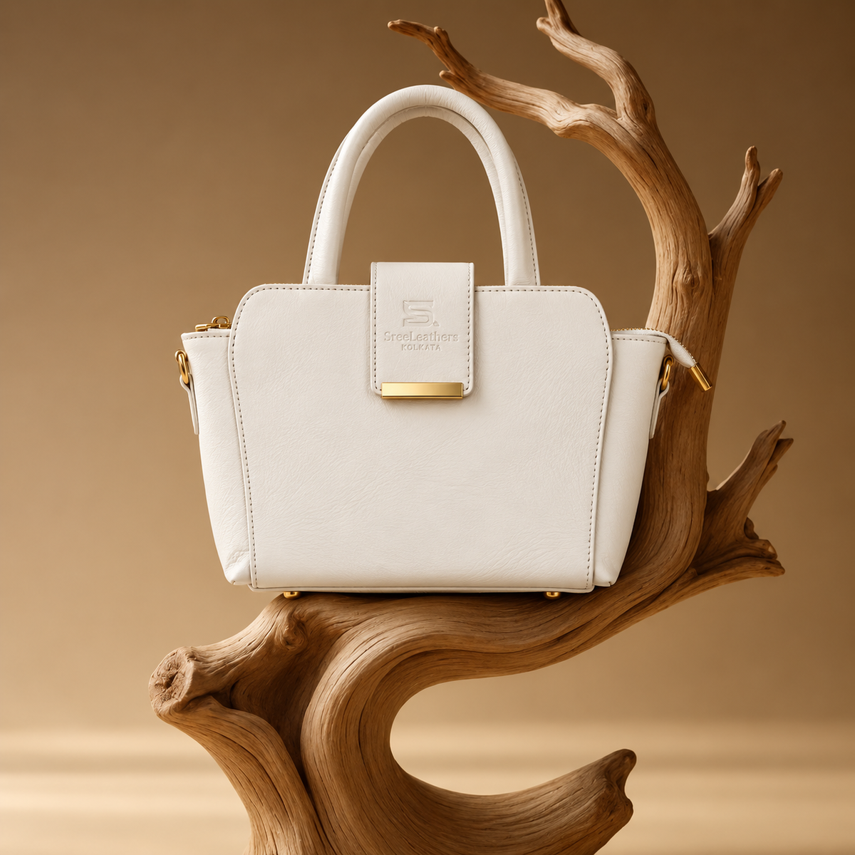 Elegant White Leather Handbag – Structured Ladies Bag
