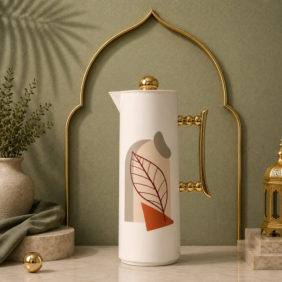 1L White & Gold Vacuum Flask by Crystal House | 970991