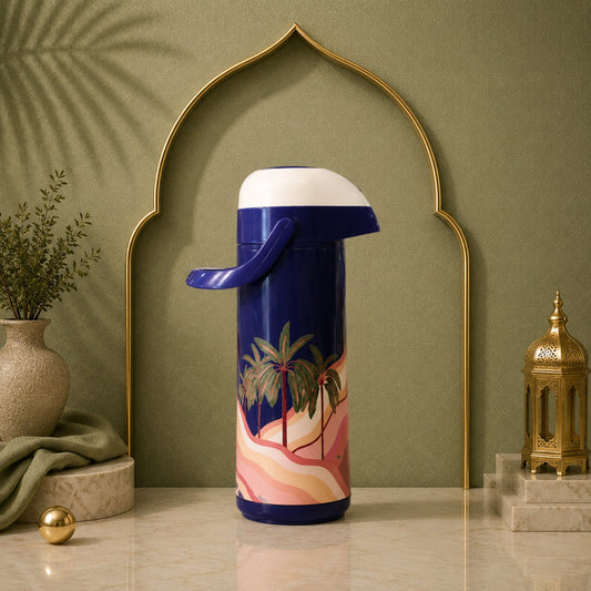 1L Blue & White Vacuum Flask by Crystal House | 970996