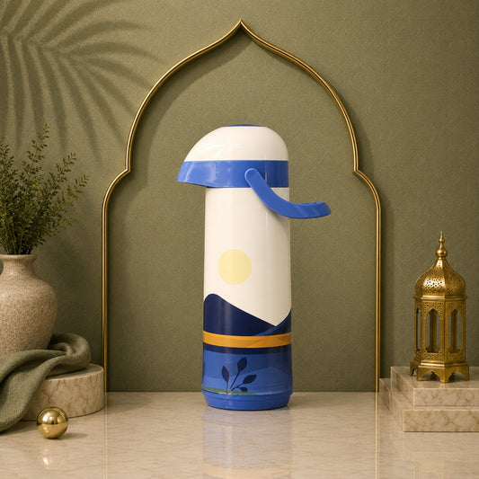 1L Blue & White Vacuum Flask by Crystal House | 970987