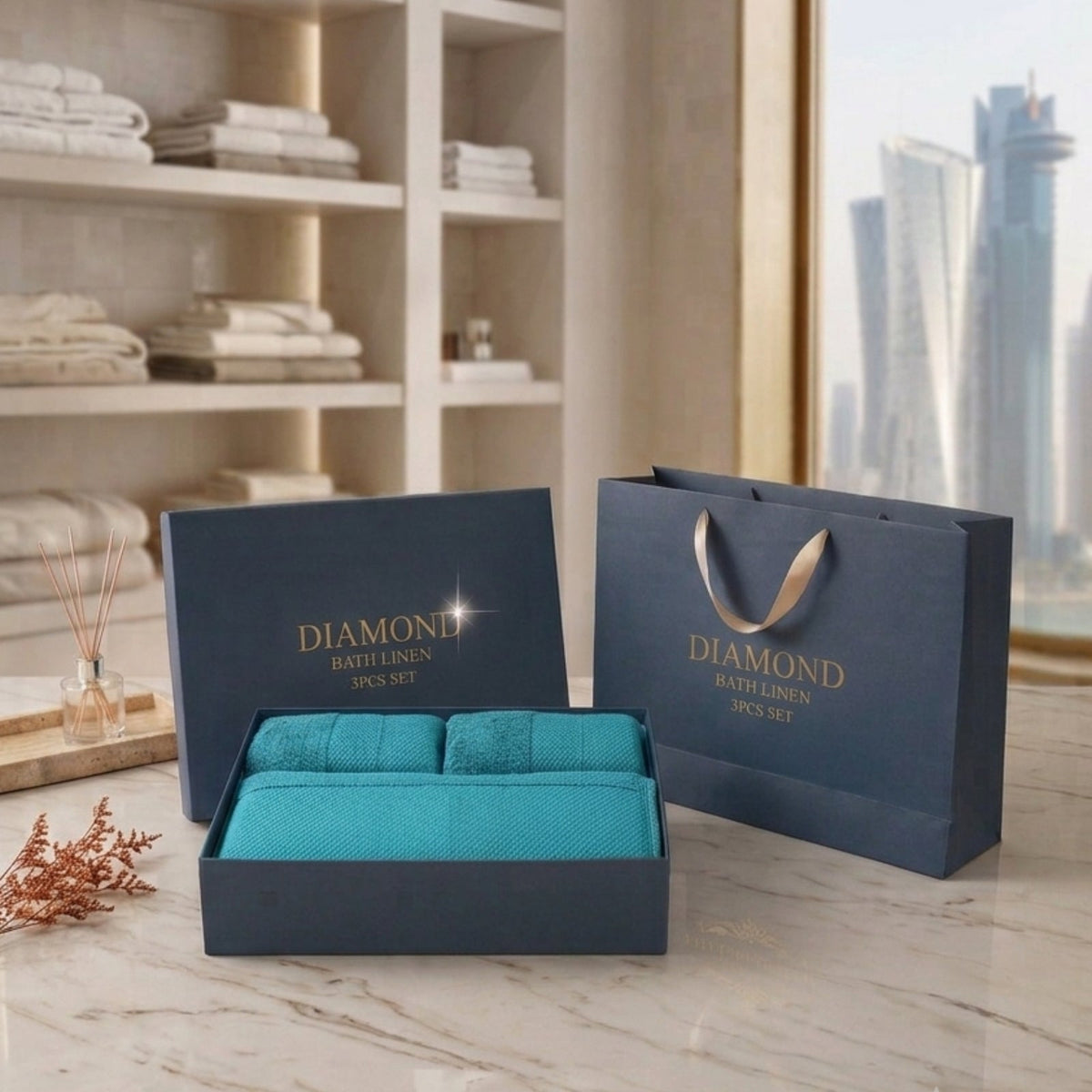 Diamond Luxury Bath Linen Set – Soft Cotton Towels with Gift Box