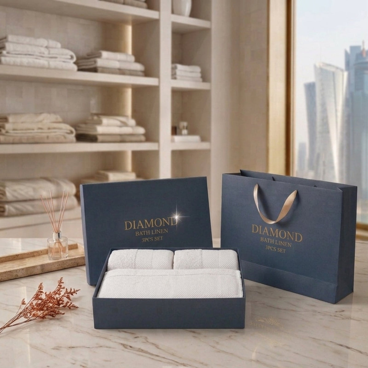 Diamond Luxury Bath Linen Set – Soft Cotton Towels with Gift Box