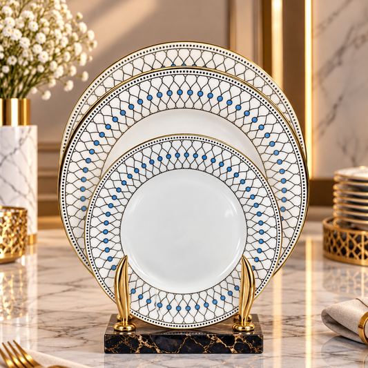 Luxury Decorative Dinner Plates – White, Blue & Gold | 15", 20" & 26"