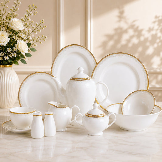 47 Piece Imperia Bone China Dinner Set – Luxury White Dinnerware Collection