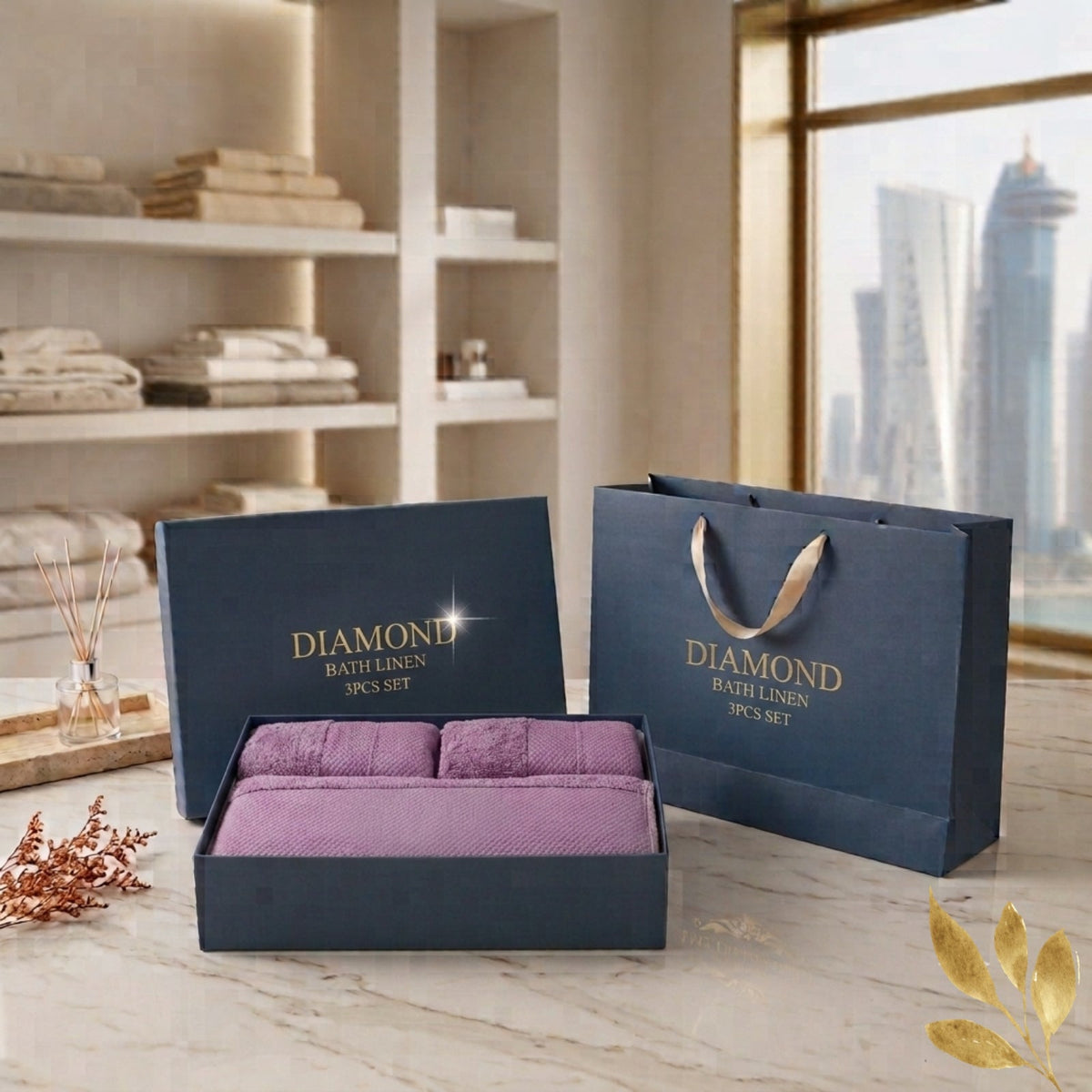 Diamond Luxury Bath Linen Set – Soft Cotton Towels with Gift Box