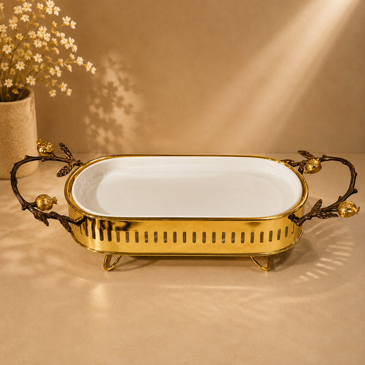Gold Pomegranate Handle Rectangular Serving Dish – WB-1177