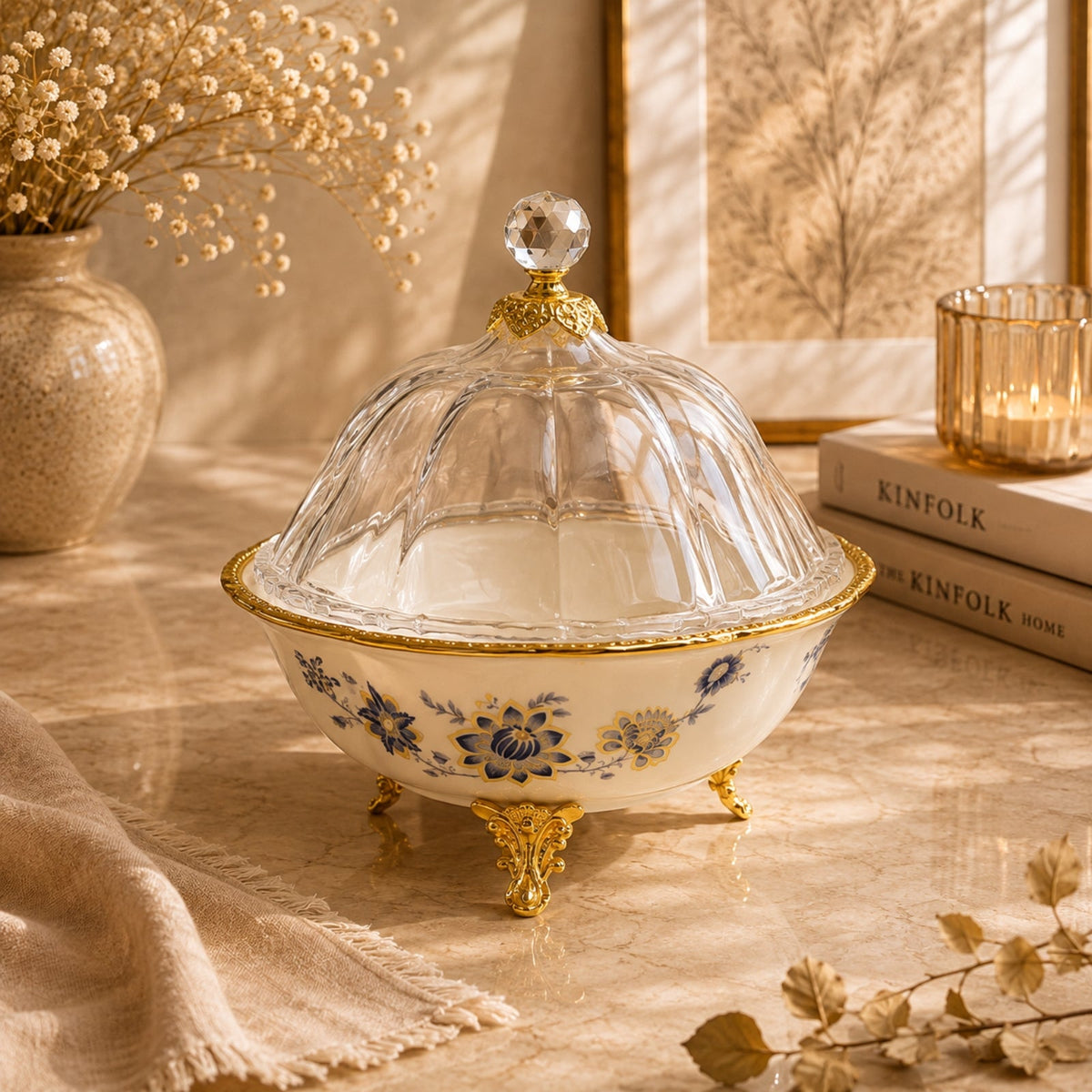 Luxury Porcelain Sweet Plate with Glass Dome 25cm | BRKH-66-11