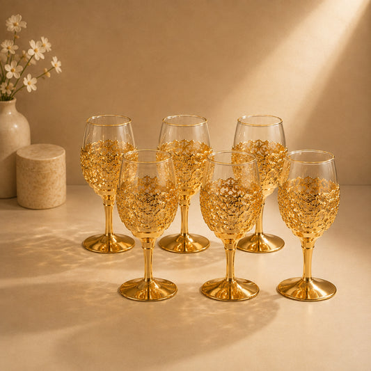 6-Piece Gold Ornate Goblet Glass Set