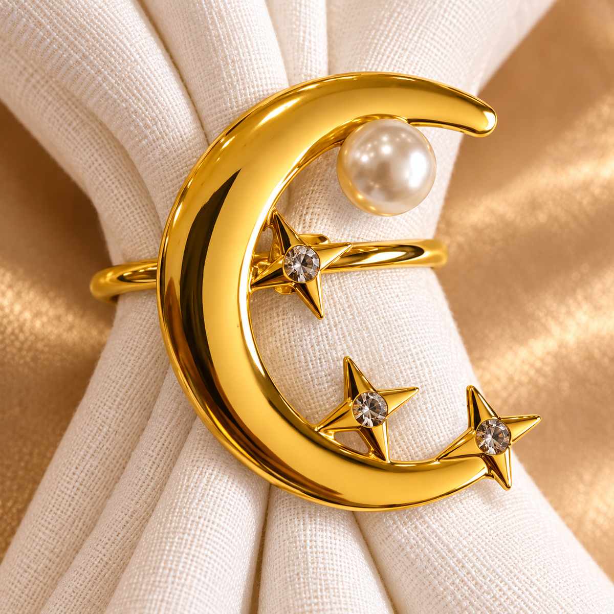 Gold Crescent Moon Pearl & Star Napkin Holder