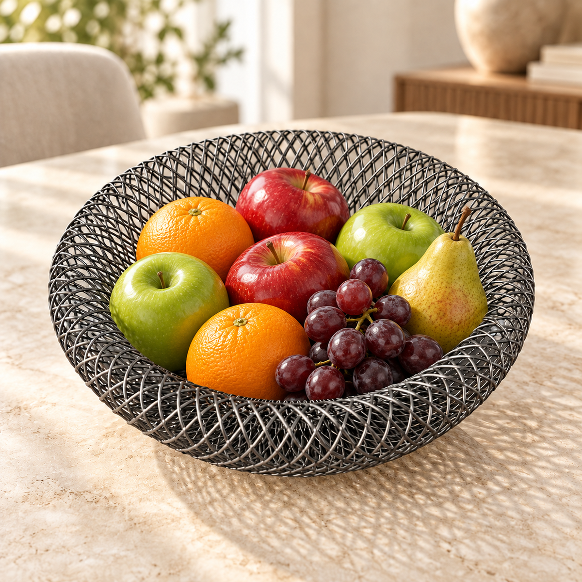 Luxury Gunmetal Wire Fruit Basket – Decorative Lattice Design