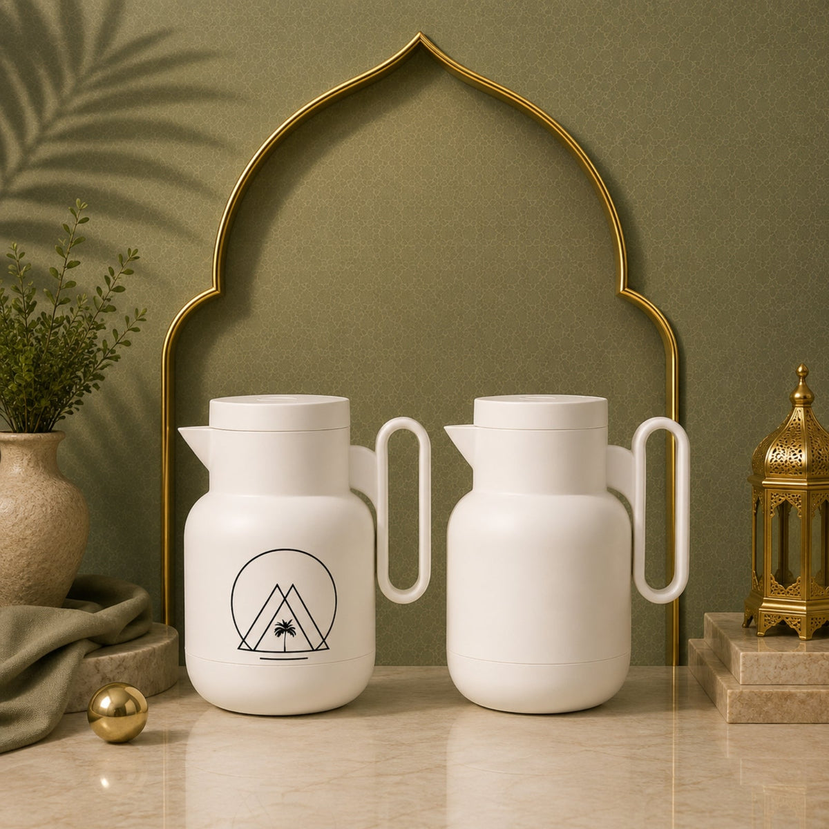 White Vacuum Flask Set 1L + 1L – 2 Pieces